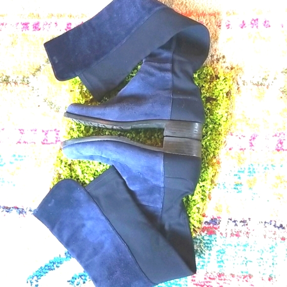 STUART WEITZMAN 50/50 Navy BLUE Suede Black Stretch Back Comfy Iconic OTK BOOT 7 - Picture 12 of 16